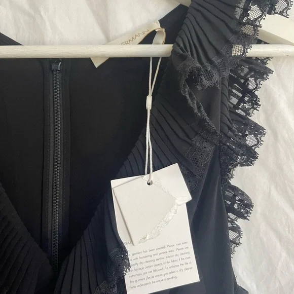 Zimmermann Black Ruffle Maxi Dress Quiet Luxury Pleated Gown Size 0 NEW - Picture 7 of 16